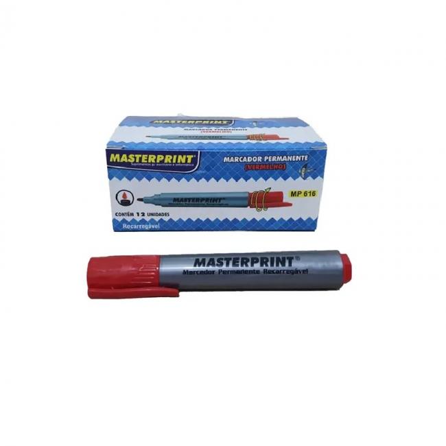 Caixa Pincel Marc. Permanente Recarreg. Vermelho - MASTERPRINT MP 616 - 12 Un