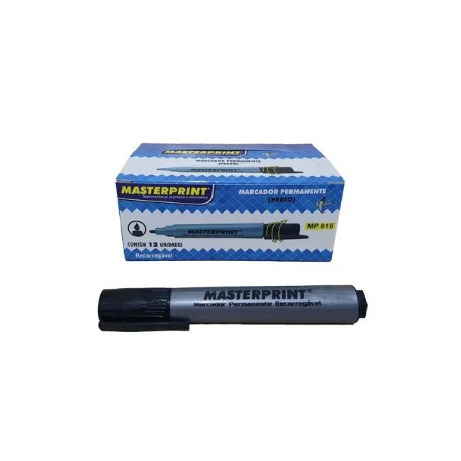 Caixa Pincel Marc. Permanente Recarreg. Preto - MASTERPRINT MP 616 - 12 Un